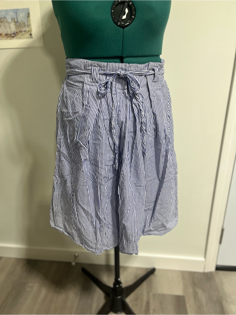 Max Studio Striped Paperbag Waist Shorts - Blue/White